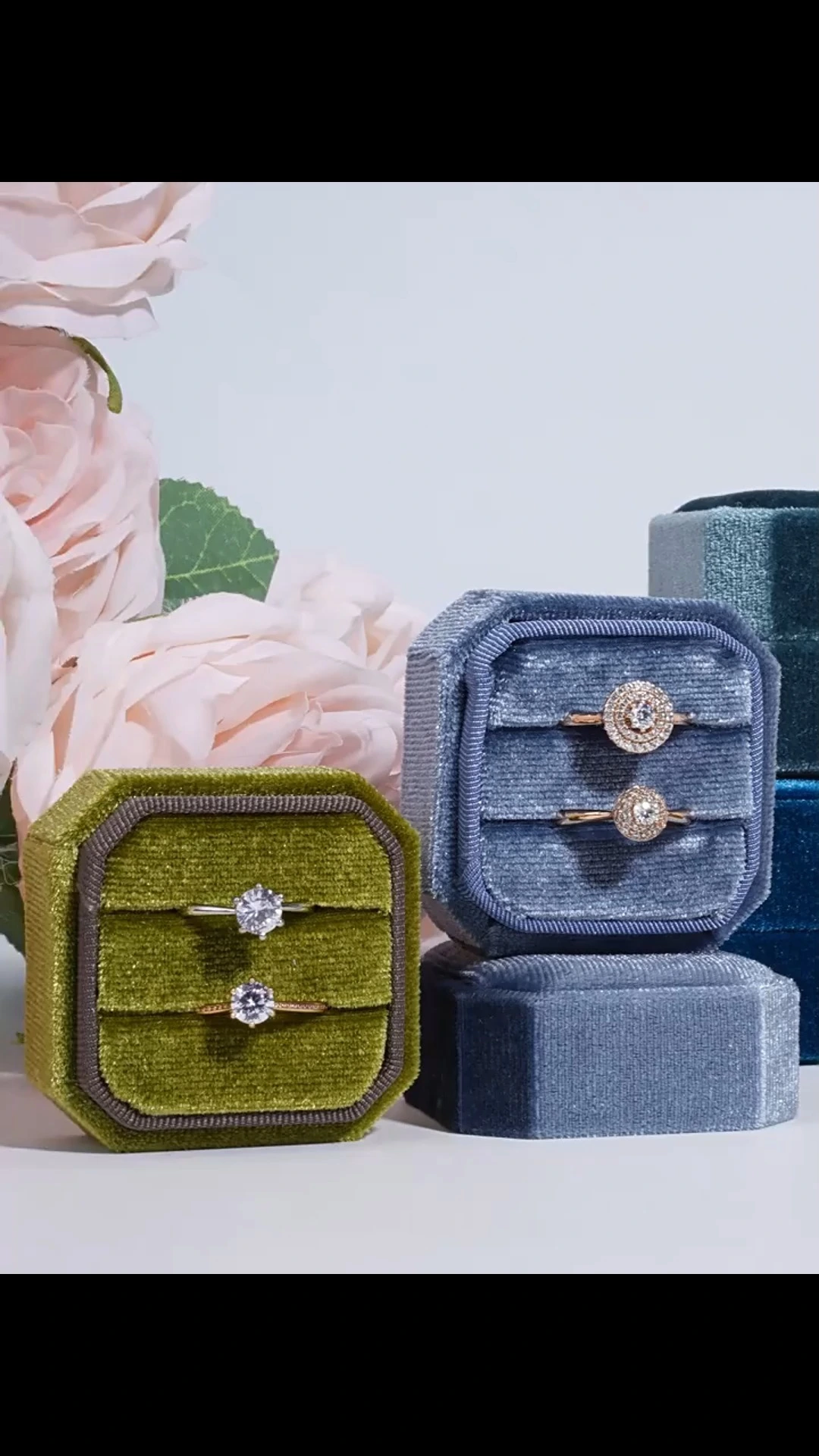 Premium octagonal velvet jewelry box ring earrings necklace pendant jewelry gift box 1