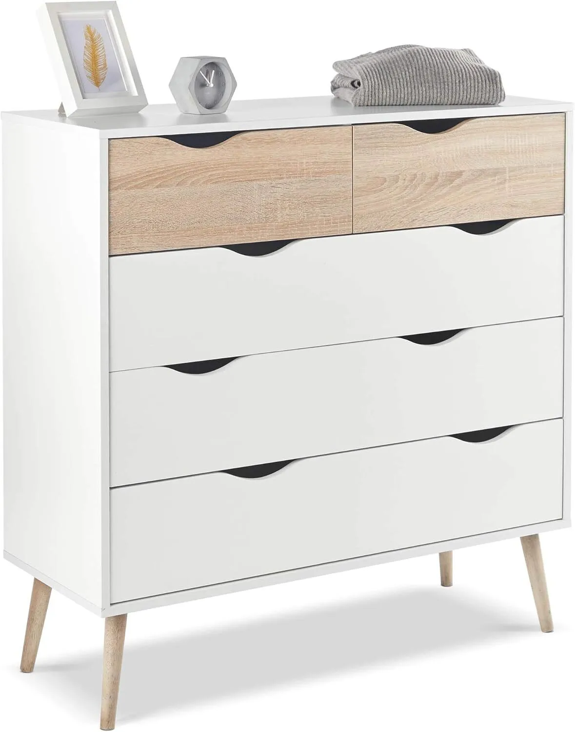 Cajones de madera - Cajón de 5 cajones - Cajones de dormitorio de efecto de madera blanca 1