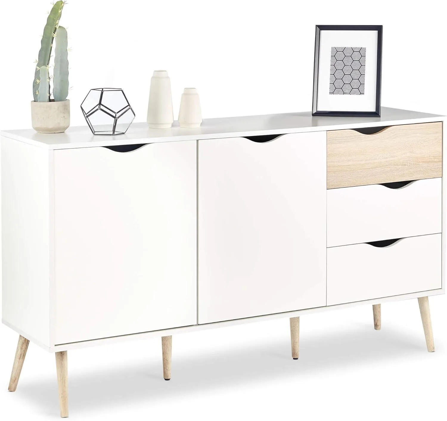 Madera Barboard Boor - Gabinete de almacenamiento ancho Efecto de madera blanca para sala de estar 1