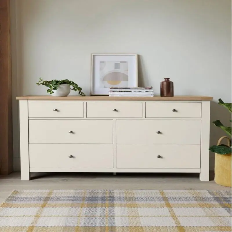 Commode blanche à 7 tiroirs de style crème personnalisée avec grand espace de rangement pour le salon 1