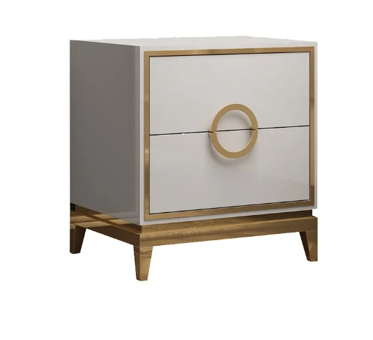 Luxury style white glossy with gold stainless leg night cabinet bedside table for bedroom furniture 1