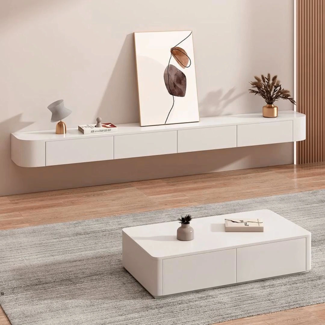 Nordic Modern Minimalist Style Mounted Hanging TV Stand With Arc-curved Design 1