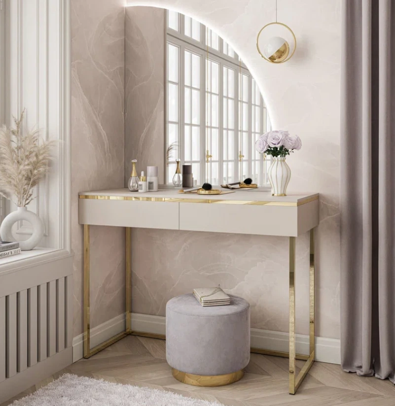 Modern style stainless gold leg with white gloss paint dressing table for bedroom furniture 1