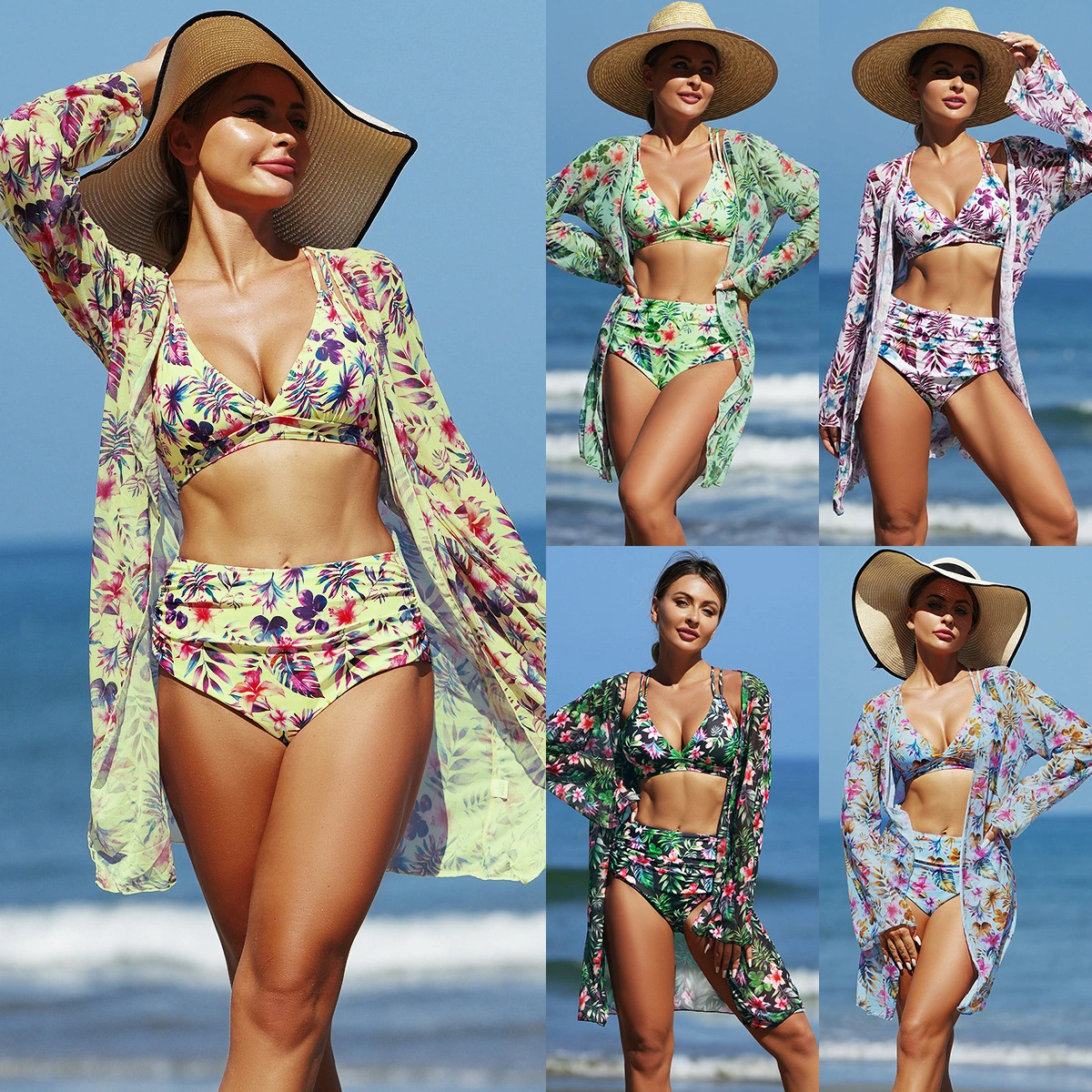 XCMY-1001 Fashionable and Sexy Women's Swimwear Three-piece Bikini Set Multi-color Printed Women's Swimwear 1