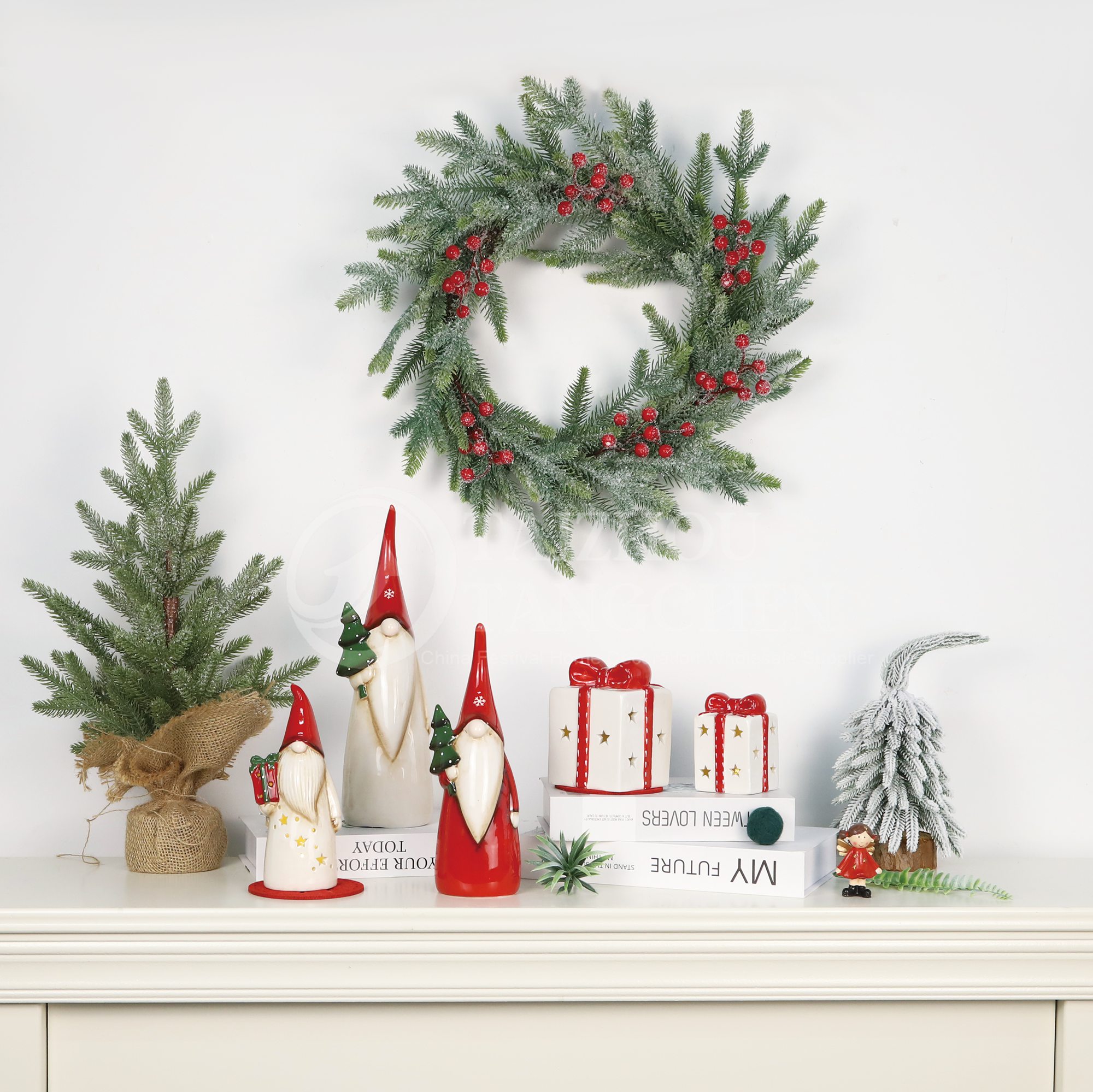 Großhandel Weihnachten Tischdekor Kamin Oreplace Ornament Keramik Gnome Leichte Geschenkbox Tangchen 2