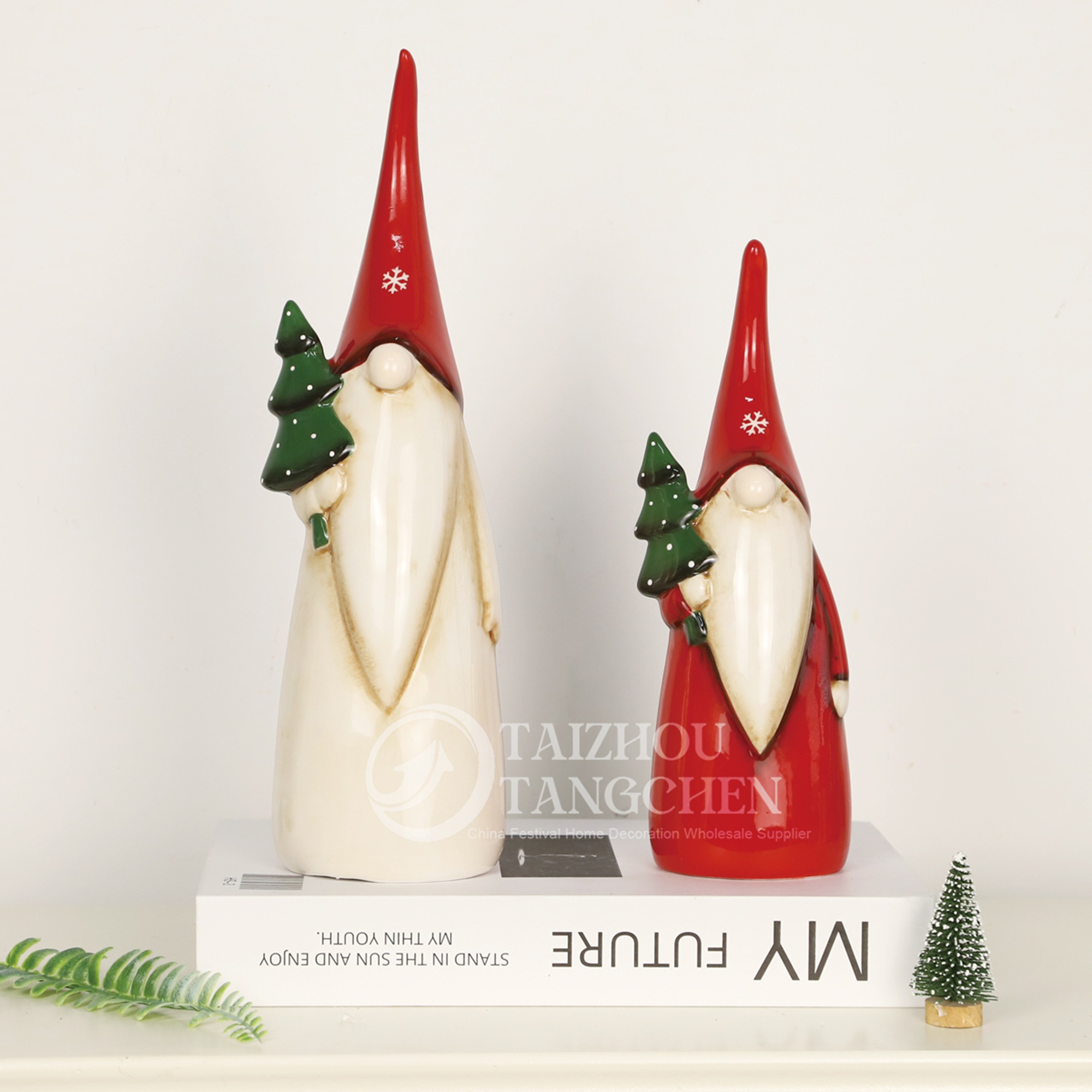 Großhandel Weihnachten Tischdekor Kamin Oreplace Ornament Keramik Gnome Leichte Geschenkbox Tangchen 3