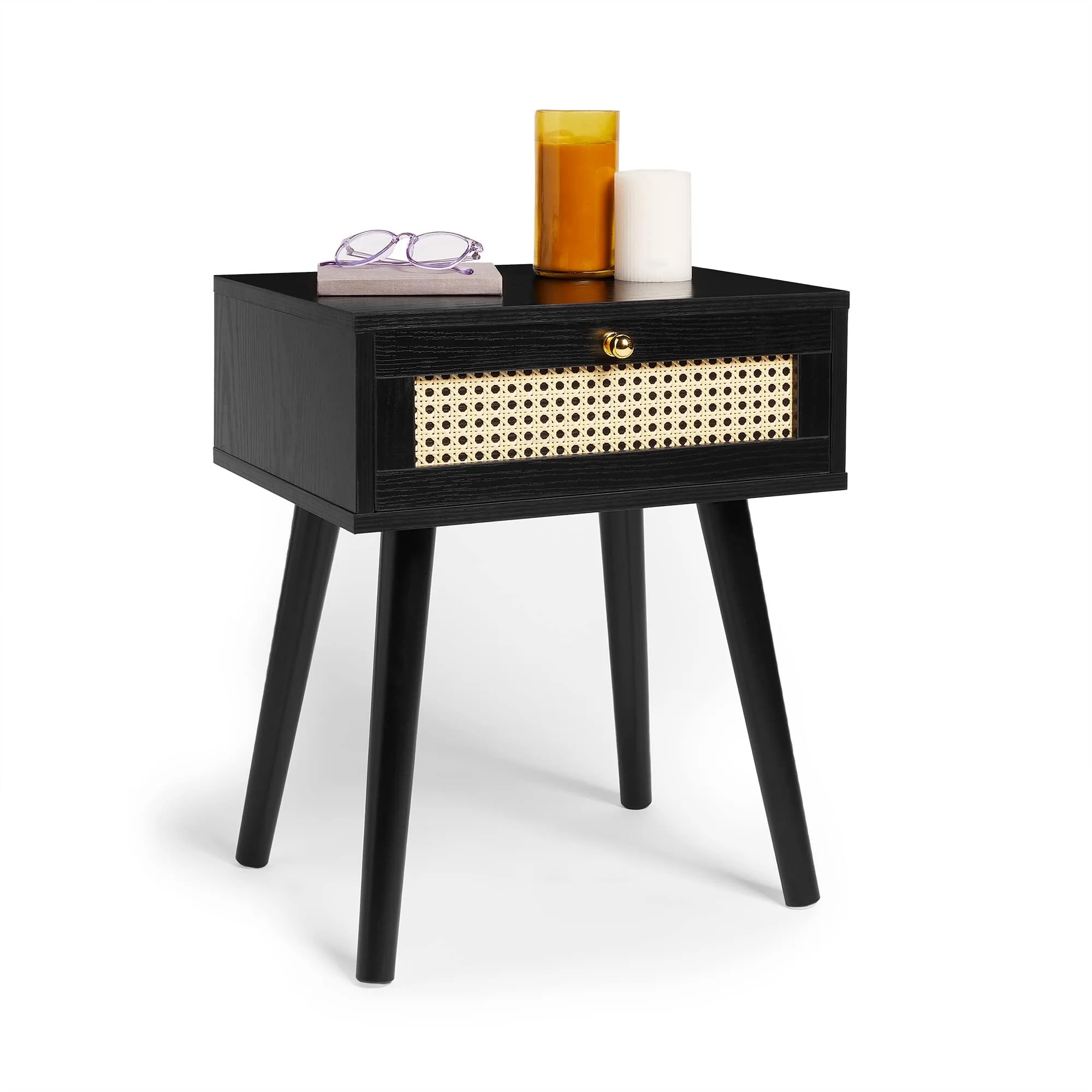 Mesa lateral negra, 1 mesa de almacenamiento, mesa de la noche, mesa de noche & Nightsand, sofá delantero de caña de arte deco & Mesa de bebidas - dormitorio, salón & muebles de sala de estar - h54xw45xd35cm - Whitworthworthworthworth 1