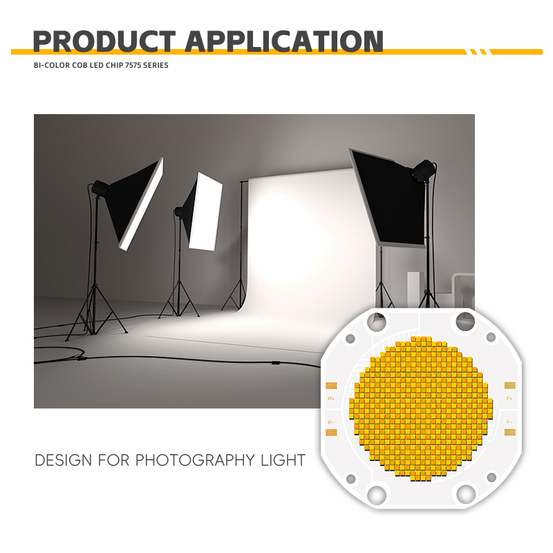 Dual CCT COB LED Chip High Power 60V Bi-Color 600W+600W 3000lm 1W 2700K/6500K Color Temperature 95Ra 75*75 7