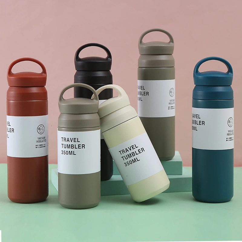 Simple style 304 stainless steel vacuum thermos bottle with handle for sports 1
