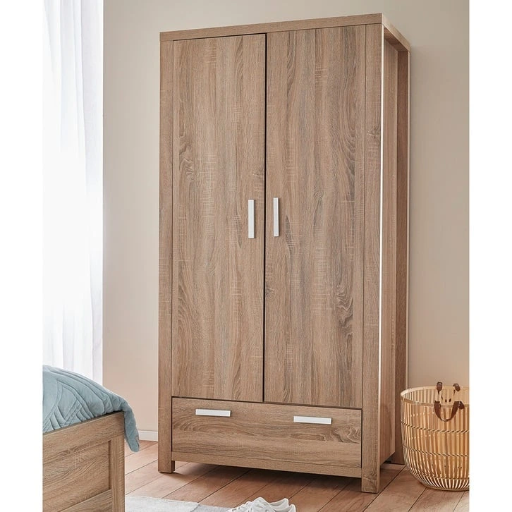 Customized Panelled light wooden 2 Door Wardrobe with Drawer 1