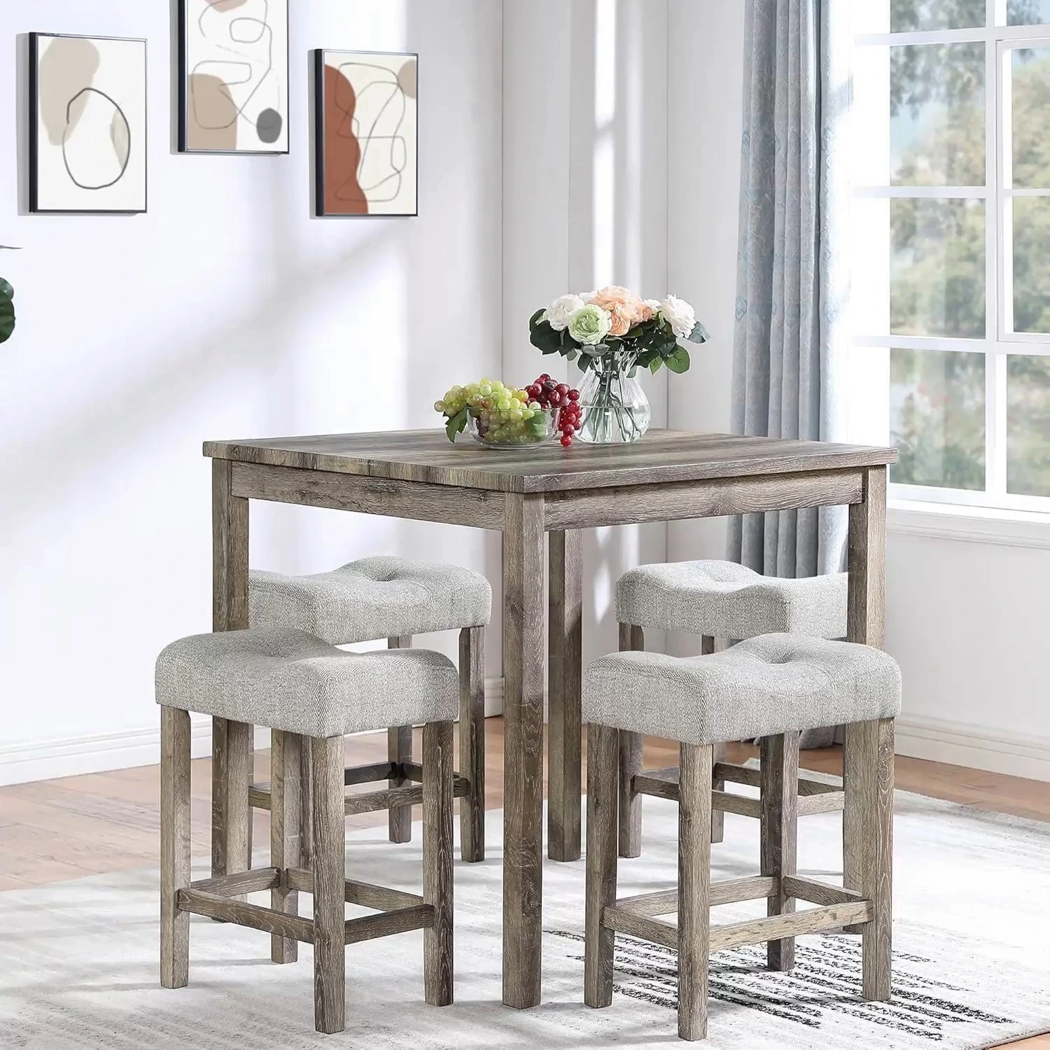 Mesa de comedor de altura de mostrador de madera cuadrada compacta para sala de estar de espacio pequeño 1