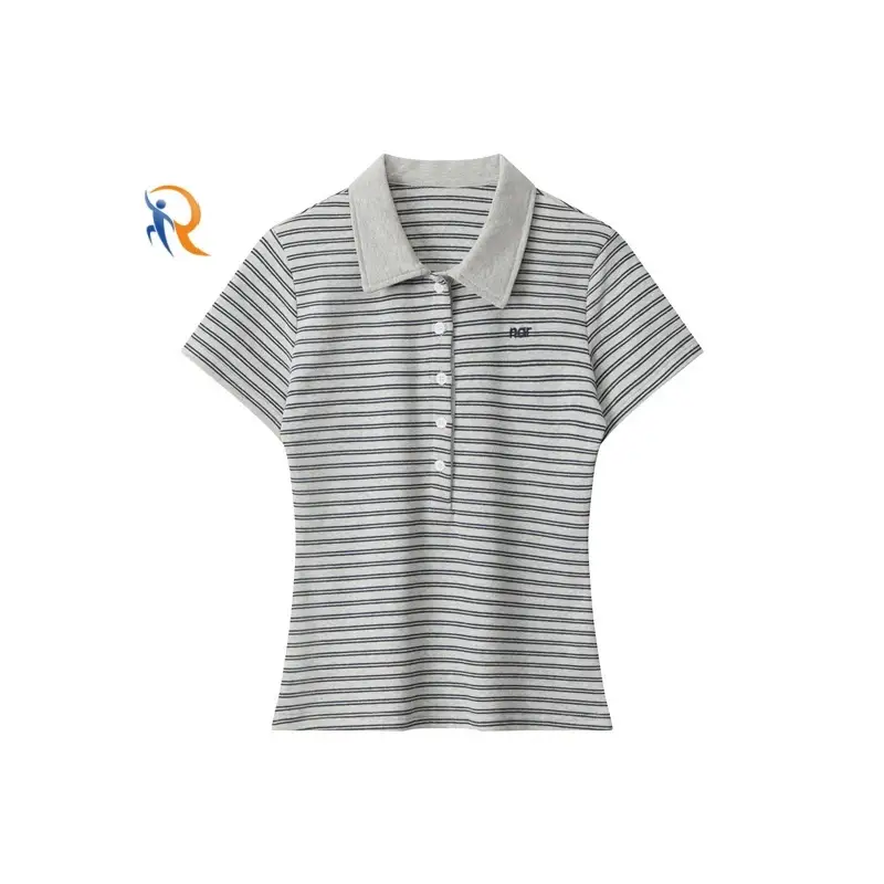 POLO collar stripe t-shirt is a color-matching short sleeve shirt 1