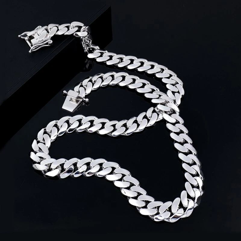 Plain Cuban Link Chain Necklace, Hip Hop 18mm 30 inch 925 Sterling Silver 1