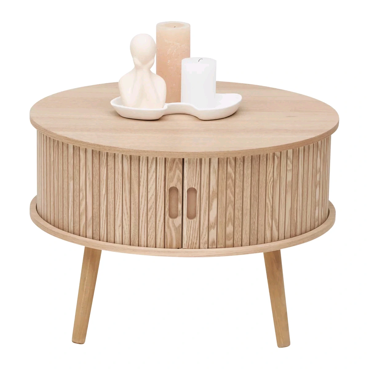 Table basse en bois avec porte et jambe, 60x60x45 cm, couleur naturelle 1