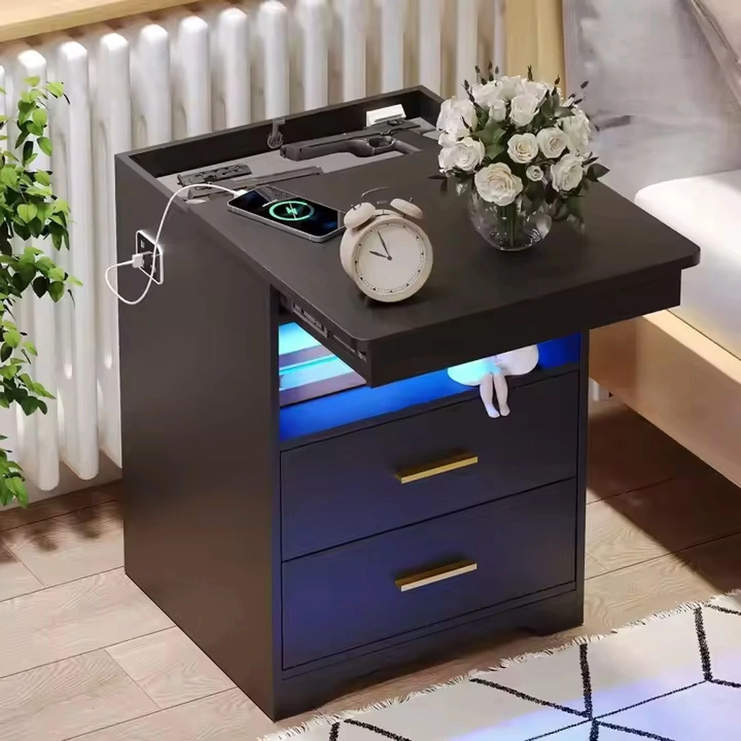 Intelligent Bedside Table with LED Light and USB Charging Port 1