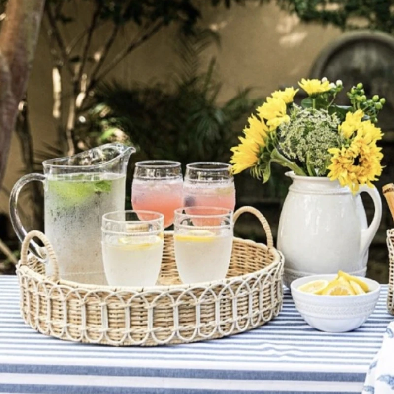 Rattan tray, double handle design, suitable for multiple scenes, natural wood style 1