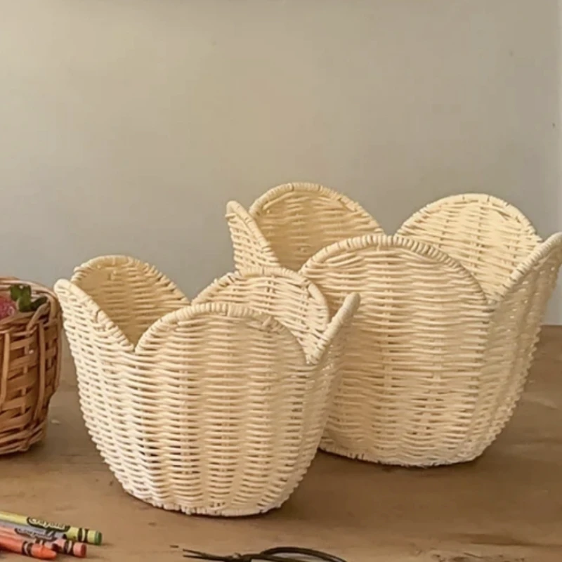 Rattan storage basket Petal shape Desktop sundries small storage basket 1