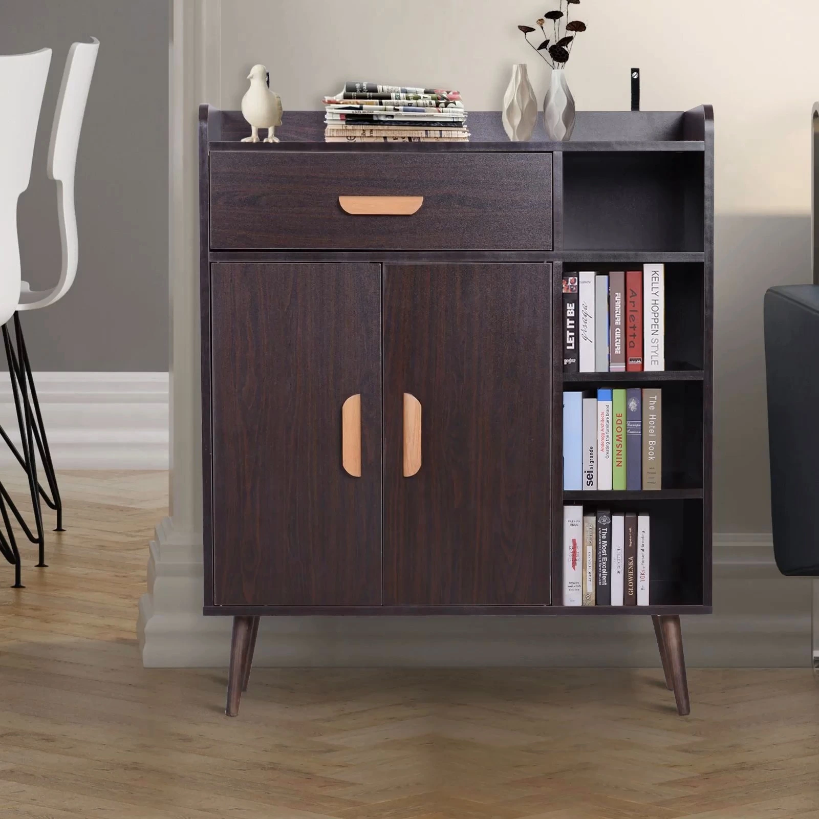 Multifuctional Storage Cabinet Modern Minimalist Side Cabinet With Drawer and Shelves 1