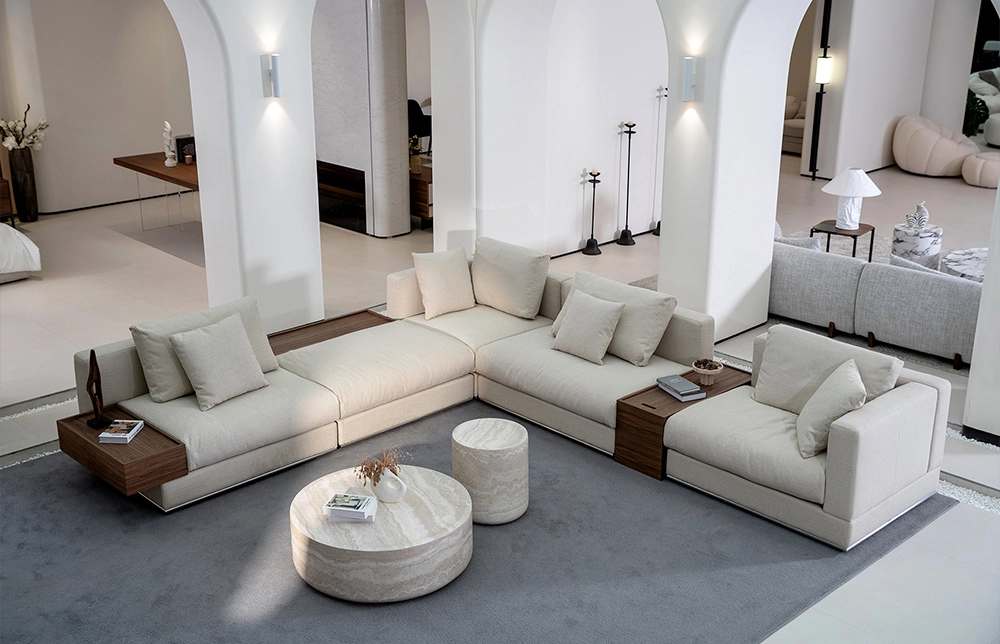 Hestia Minimalist Large L Sectional Sofa with Table M138 1