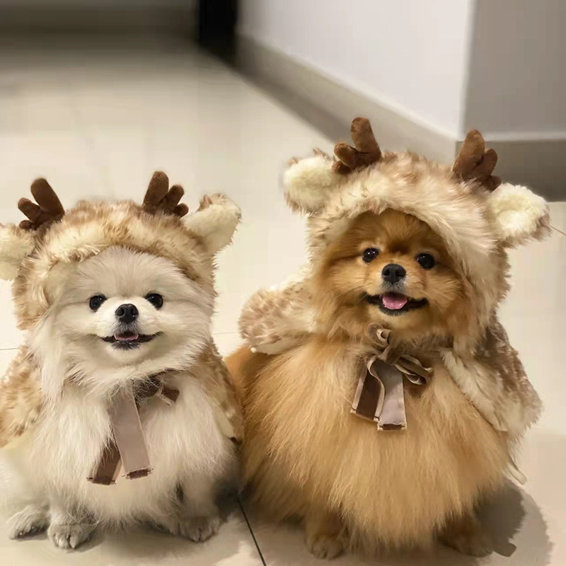 Christmas Pet Dog Outfit Reindeer Cloak Dog and Cat Clothes Cat Transformation Hat Accessories 1