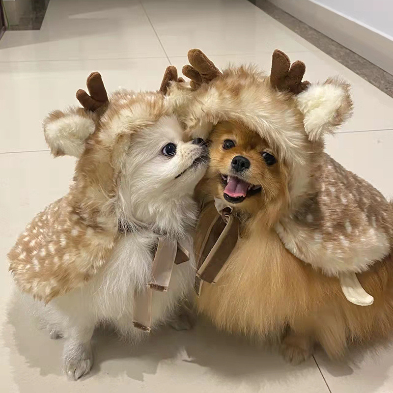 Christmas Pet Dog Outfit Reindeer Cloak Dog and Cat Clothes Cat Transformation Hat Accessories 2