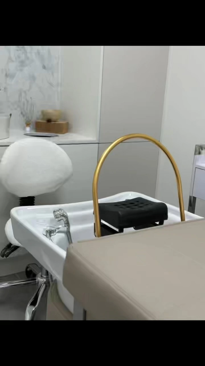 Shampoo per fumigazione professionale senza tubi rosa Lavandino rosa Moderno SPA Trattamento per la testa Spa Massaggio Thailandese Lettino per shampoo 1