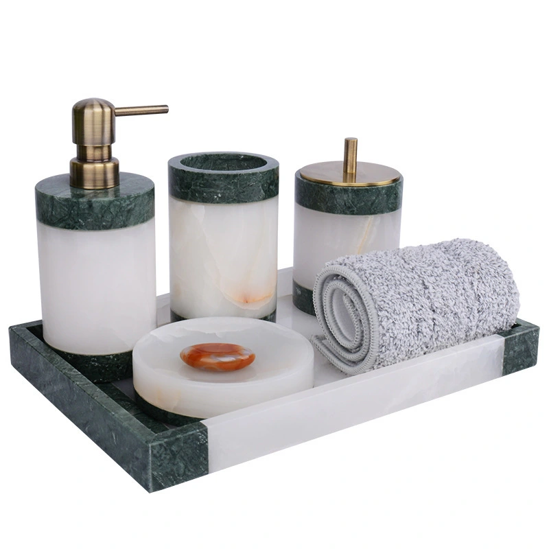 Marble White with Indian Green Edge Soap Dispenser 1