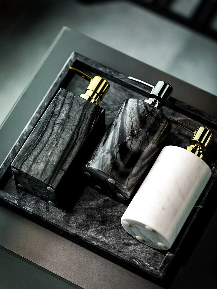 Natural Marble Pump Dispensers with Gold/Black Accents - Luxury Bathroom Accessories 1