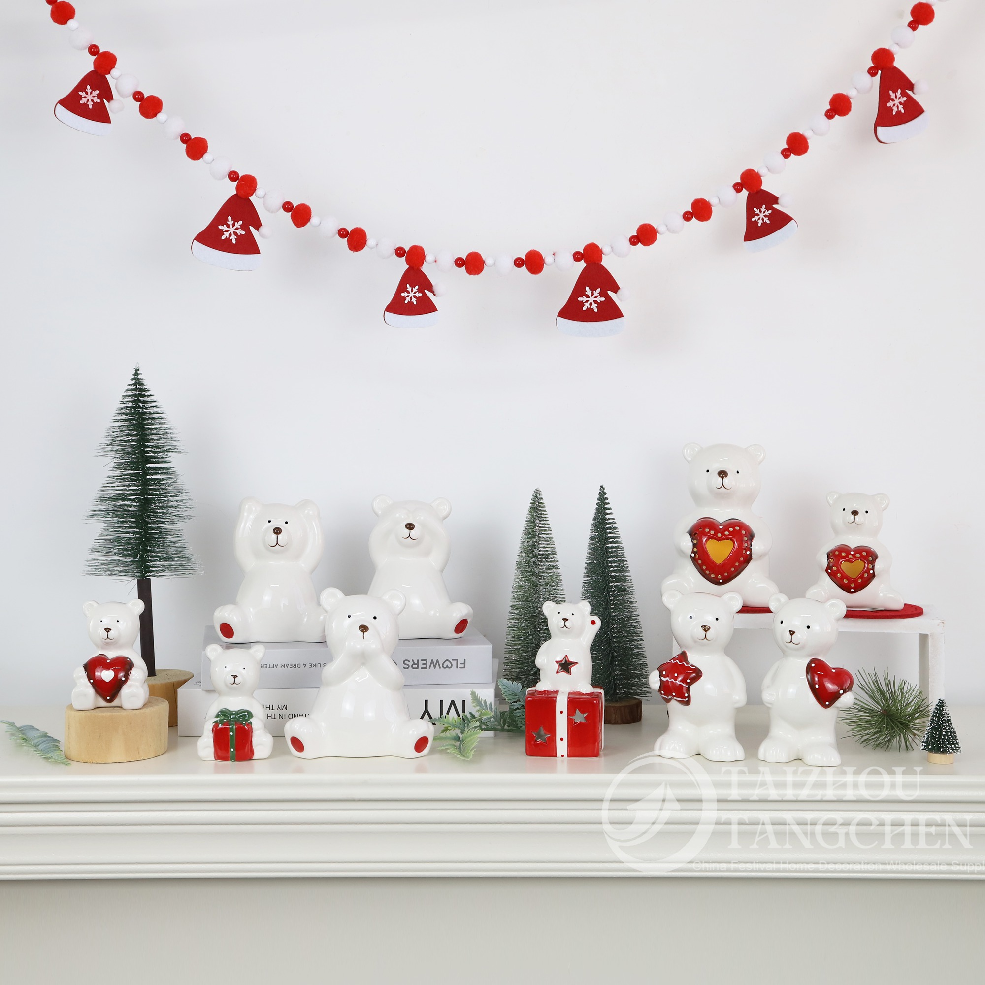 Decoración de bodas pequeños lindos osos de dibujos animados con estatua de corazón estrella amor oso cerámica figuras románticas 2