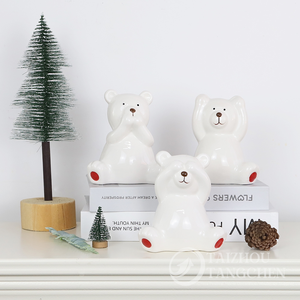 Decoración de bodas pequeños lindos osos de dibujos animados con estatua de corazón estrella amor oso cerámica figuras románticas 3