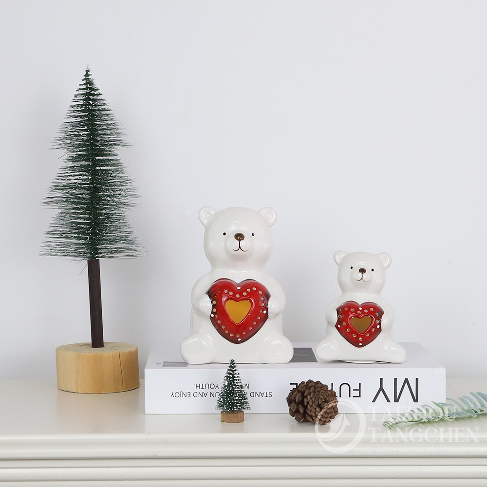 Decoración de bodas pequeños lindos osos de dibujos animados con estatua de corazón estrella amor oso cerámica figuras románticas 4