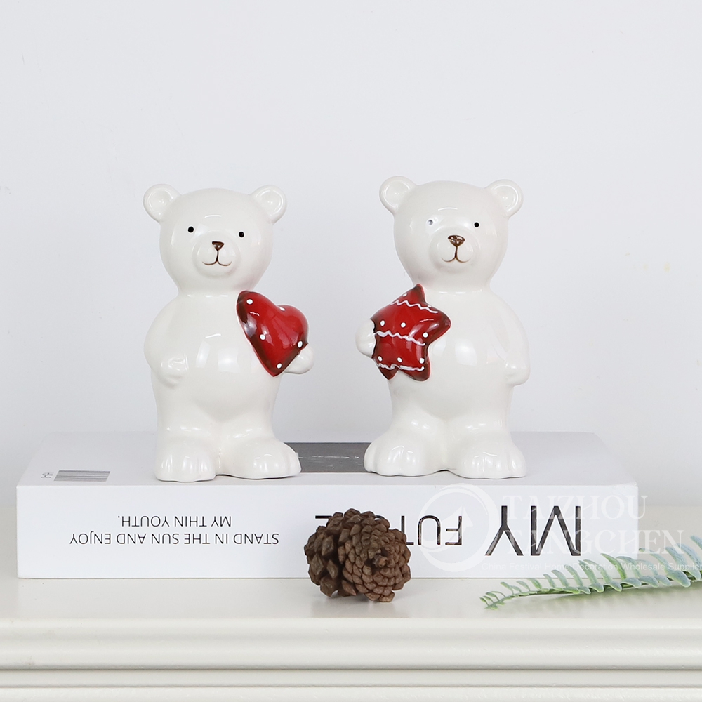 Decoración de bodas pequeños lindos osos de dibujos animados con estatua de corazón estrella amor oso cerámica figuras románticas 5