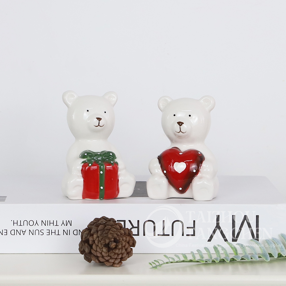 Decoración de bodas pequeños lindos osos de dibujos animados con estatua de corazón estrella amor oso cerámica figuras románticas 6