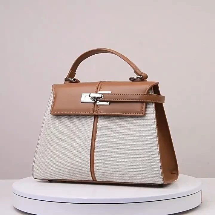Nouveau sac fourre-tout à patch PU Canvas, sac pour femmes élégantes, sac à main de style couleur assorti 1