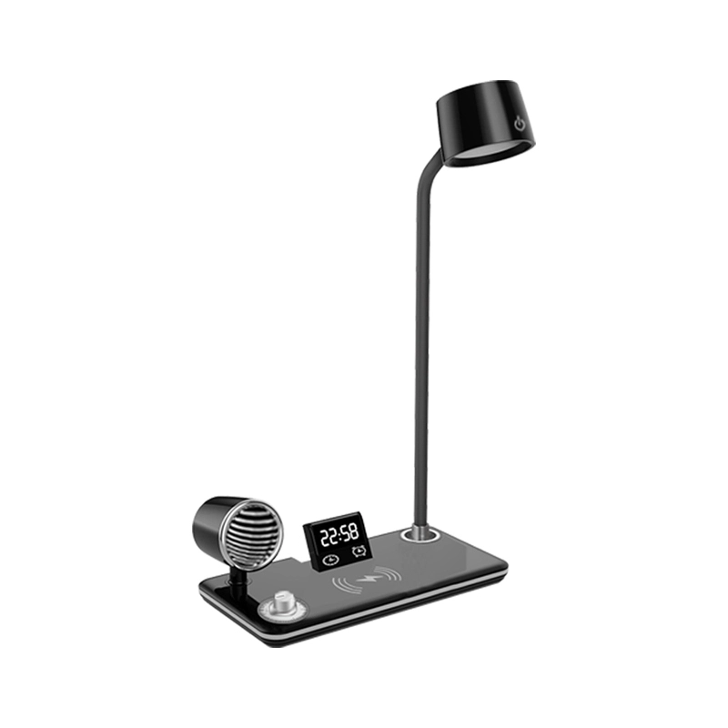 JMK Smart 4-in-1ワイヤレス充電器Bluetoothオーディオデスクランプ、時計付き、3つのライトモード、USB-C充電 1