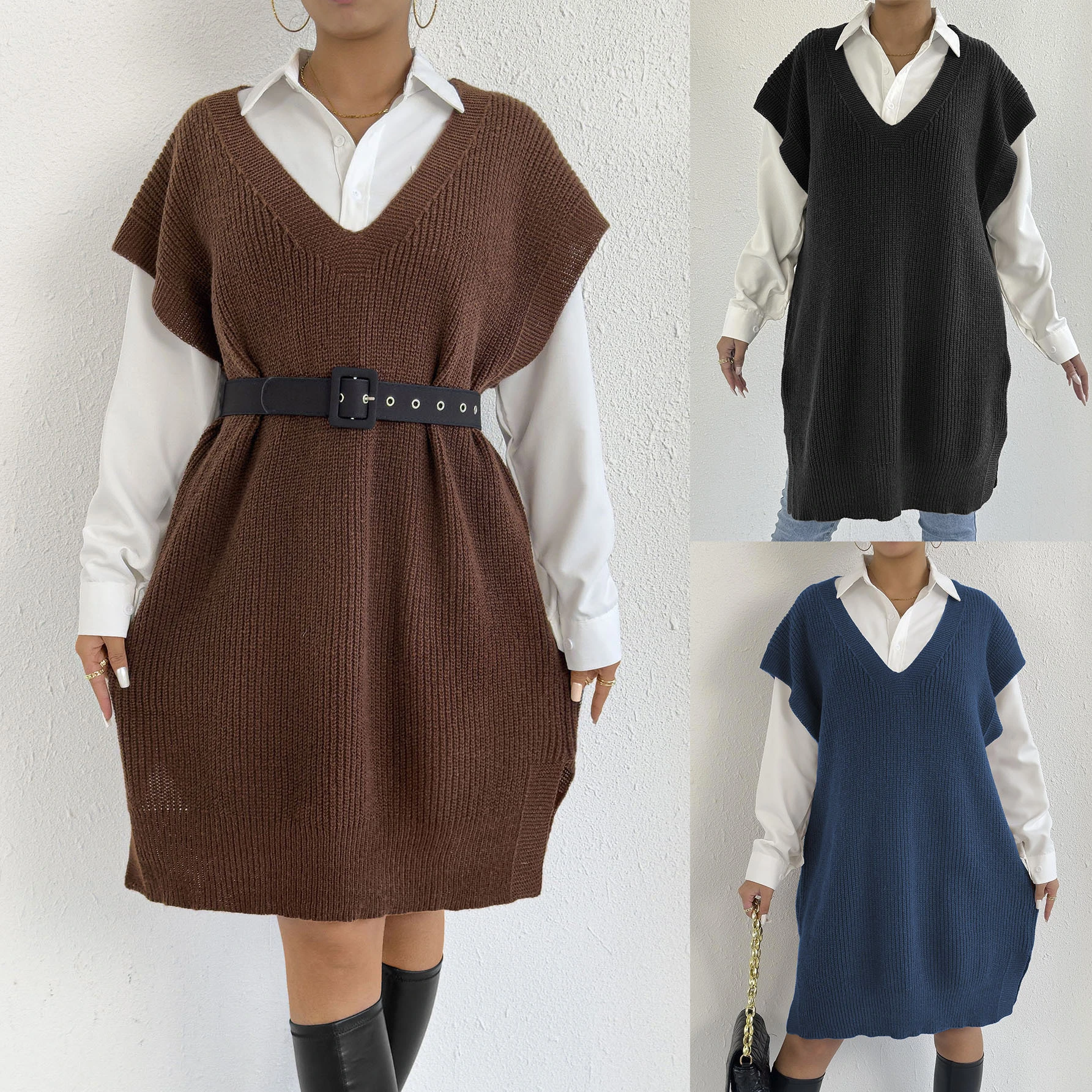 Wholesale Deep V Vest Dress - OEM Non-Belted Knit Slip Supplier, Minimalist & Customizable, Factory Direct Pricing 1