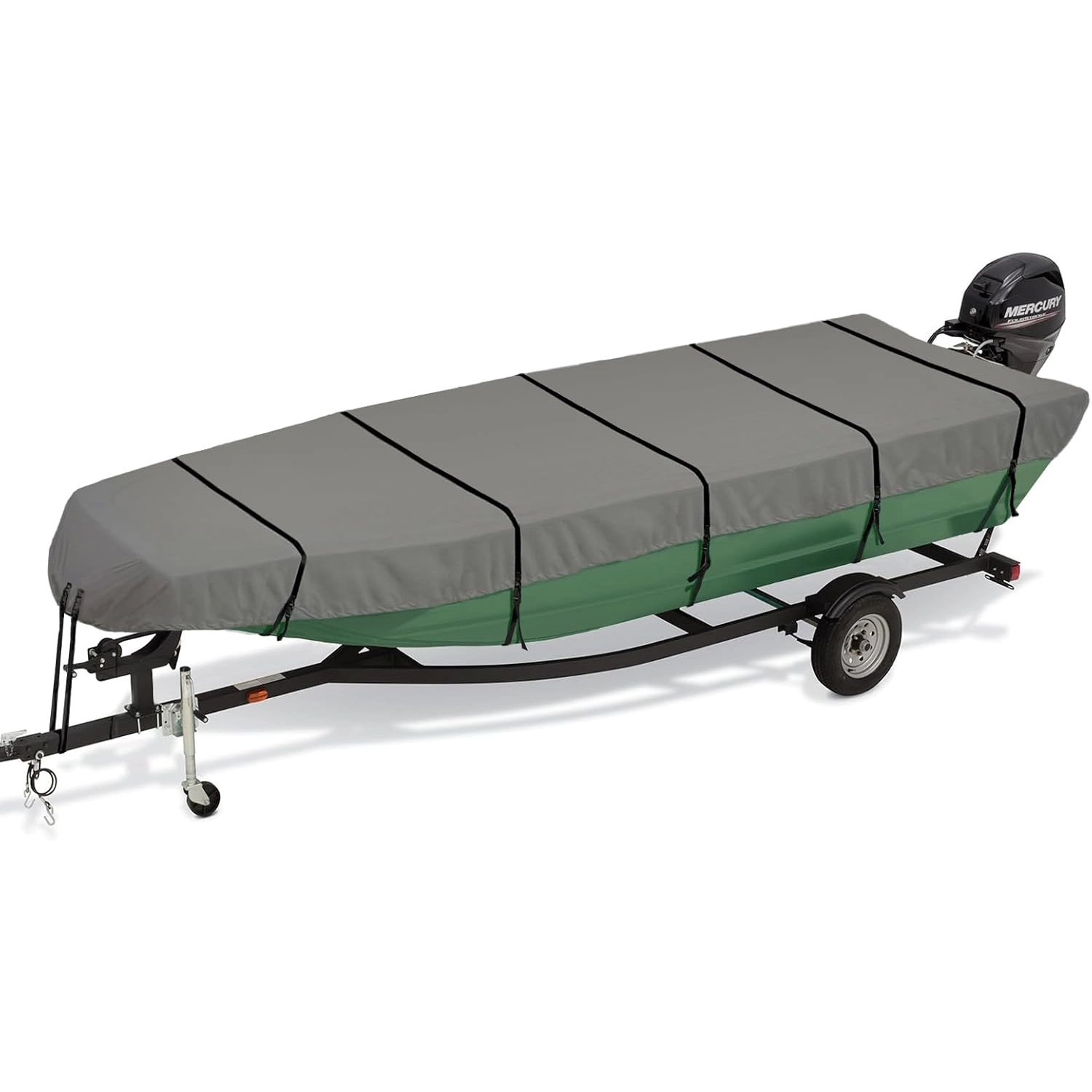 Cubierta de bote de jon impermeable de servicio pesado | Poliéster de solución marina 600d con solución marina | Protección UV & Diseño resistente a la lágrima | Sistema de protección de botes trailable 1