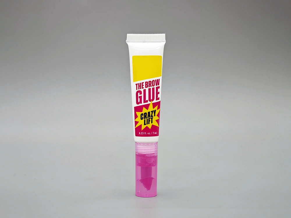 Tube de compression cosmétique pour mascara avec corps jaune rose et capuchon transparent 7ml 1