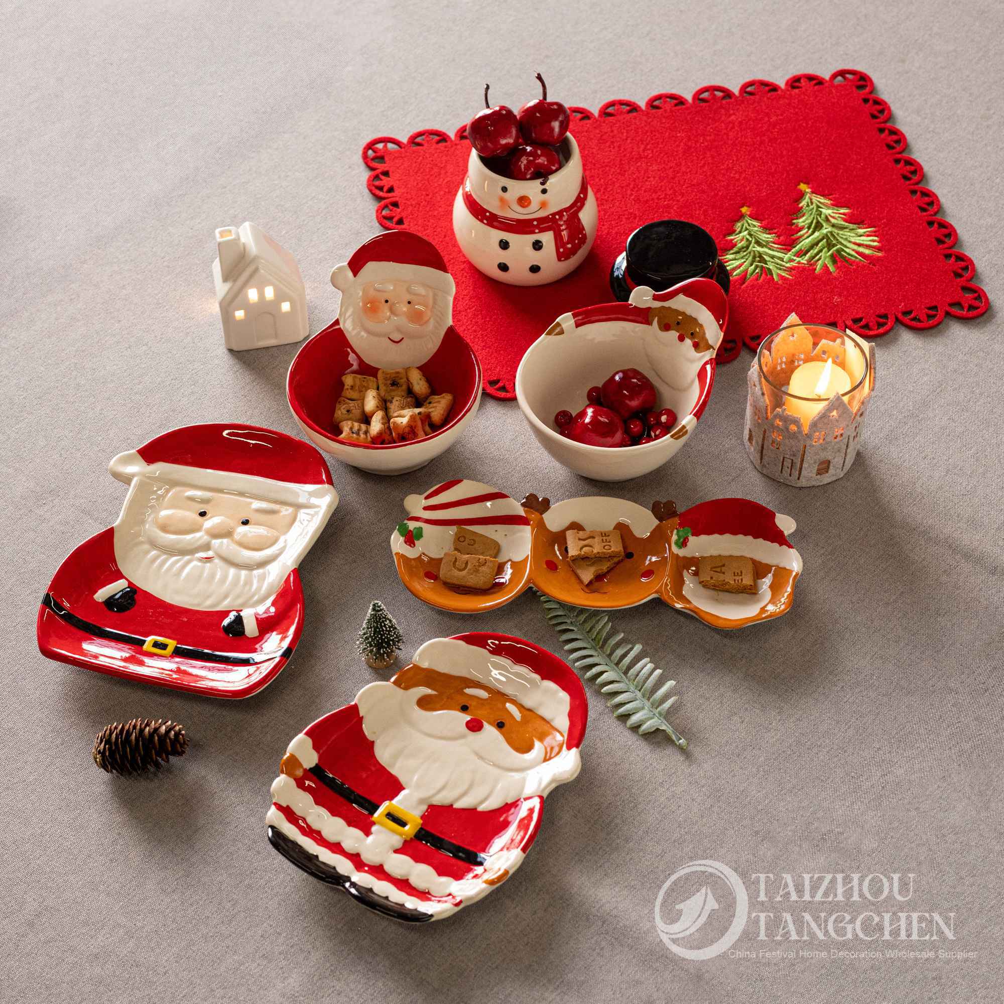 Nordic Santa Claus Plato Cade Cutlery Salad Bowl Bowl Cerámica Occidente Copa plana Copa Tetera Fello de azúcar Pot de Navidad Bandeja de alimentos 3