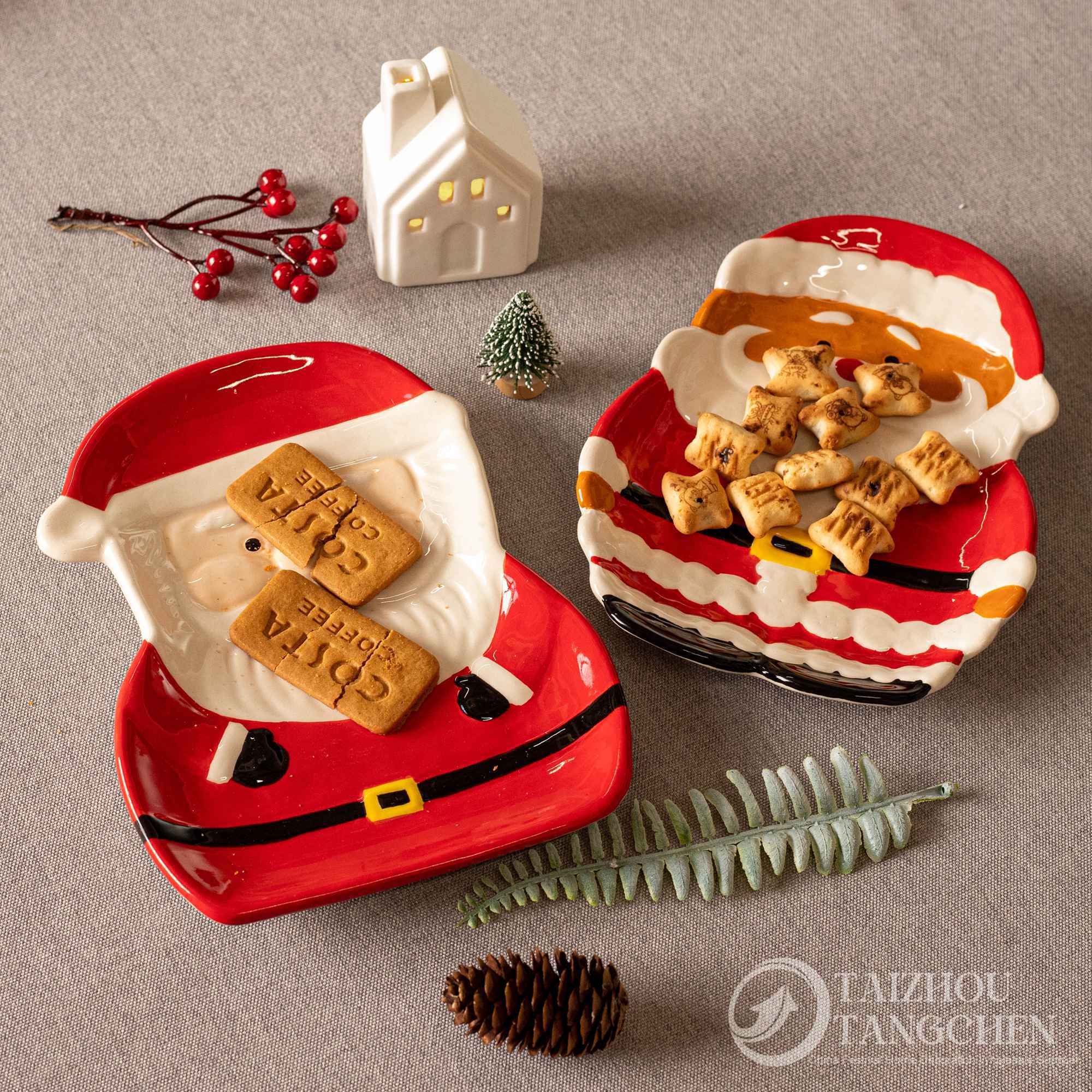 Nordic Santa Claus Plato Cade Cutlery Salad Bowl Bowl Cerámica Occidente Copa plana Copa Tetera Fello de azúcar Pot de Navidad Bandeja de alimentos 5