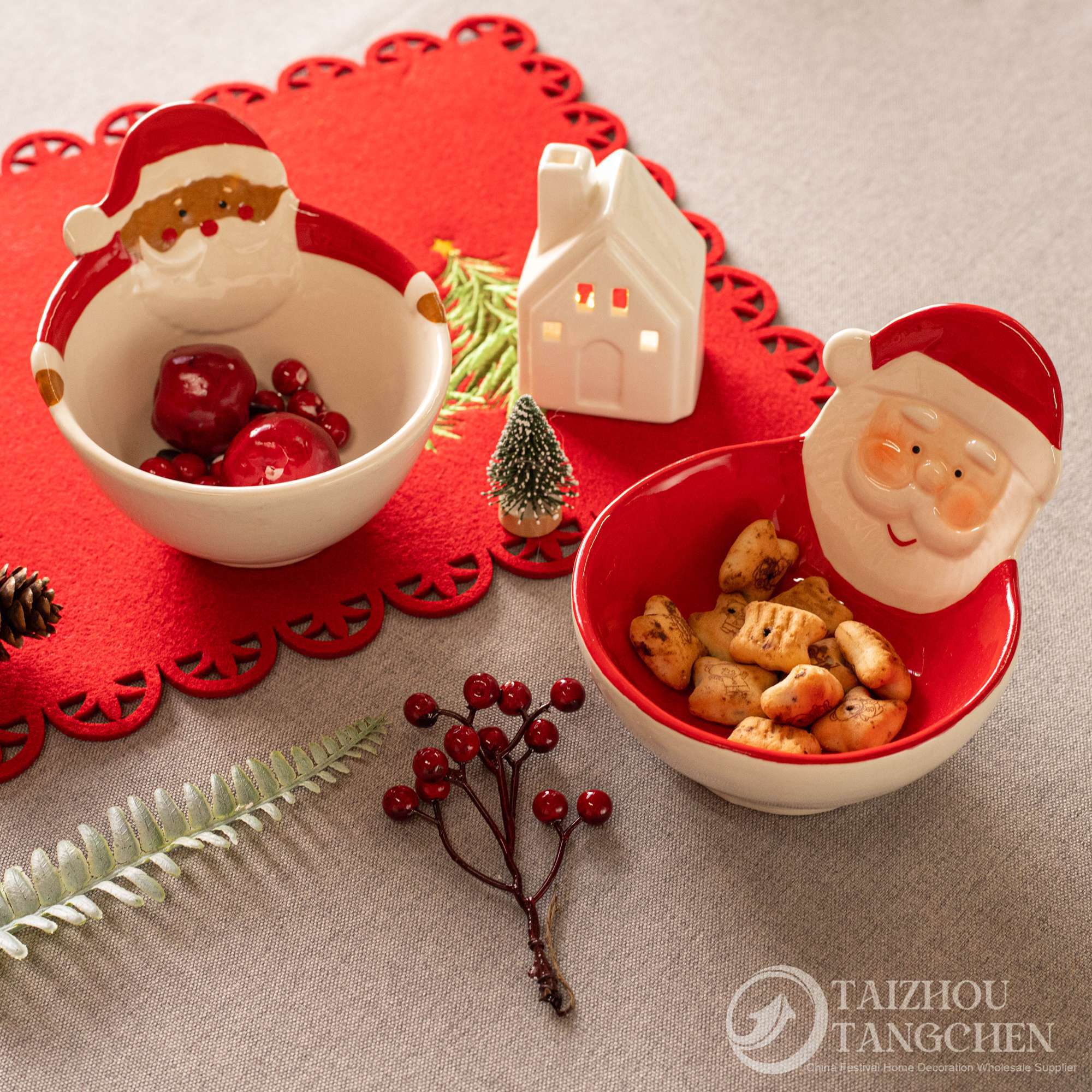 Nordic Santa Claus Plato Cade Cutlery Salad Bowl Bowl Cerámica Occidente Copa plana Copa Tetera Fello de azúcar Pot de Navidad Bandeja de alimentos 7