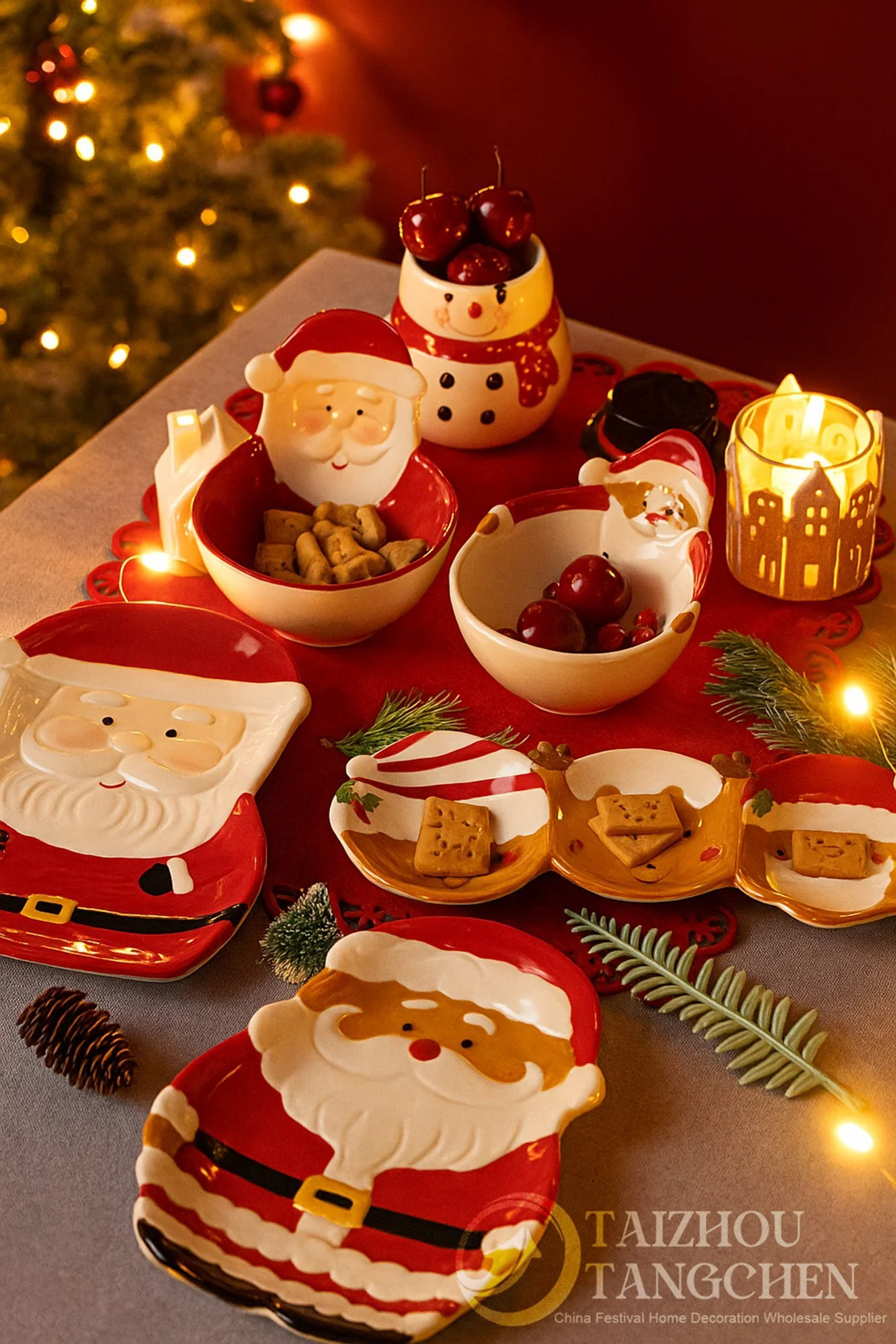 Nordic Santa Claus Dish Cutlery Set Salad Bowl Western Ceramic Flat Plate Cup Teapot Sugar Seal Pot Christmas Gift Food Tray 1