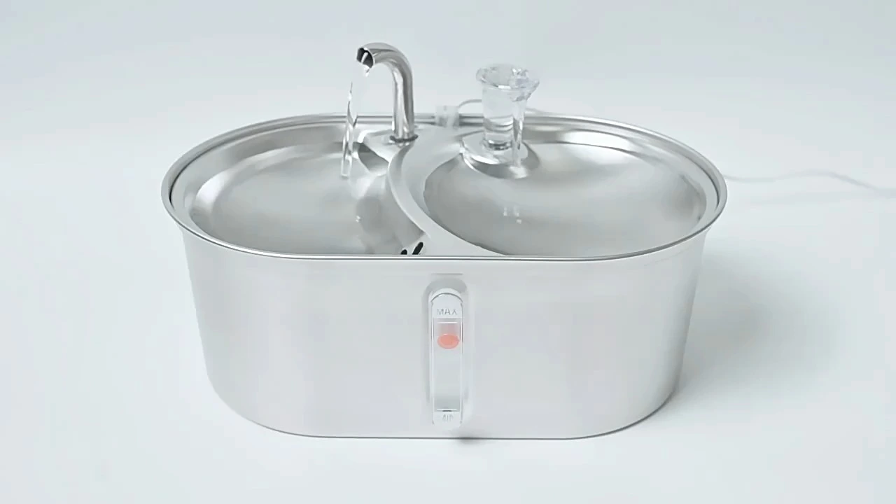 Stainless steel pet water fountain with two faucets 1