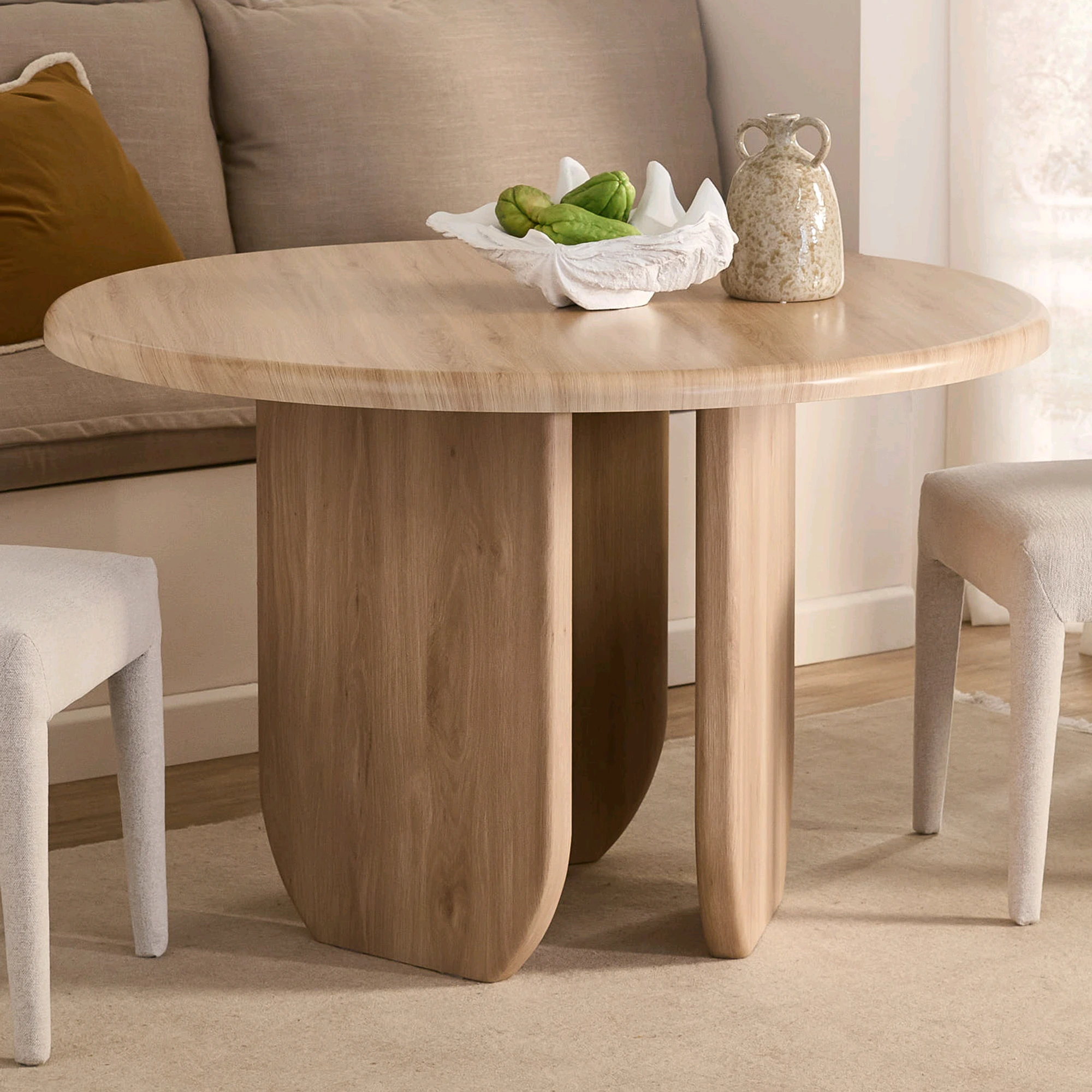 Wood Dinning Coffee Table,Rounded Feature,120X120X76CM 1