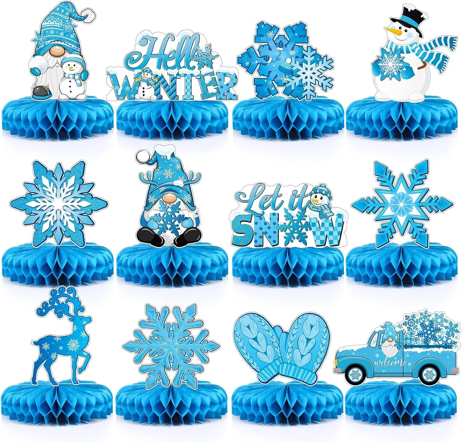 Magic Lights 9 PCS Christmas Snowman Honeycomb Calls Table Toppers Decorations for Holiday Christmas حفلة لوازم 1