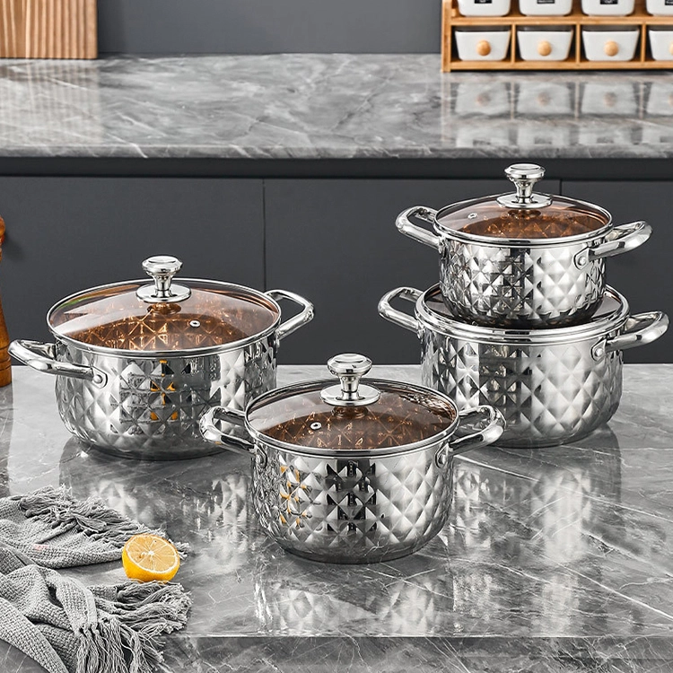 Kitchen Stainless Steel Cooking Ware Soup Pot Cookware Set With Glass Lid 1