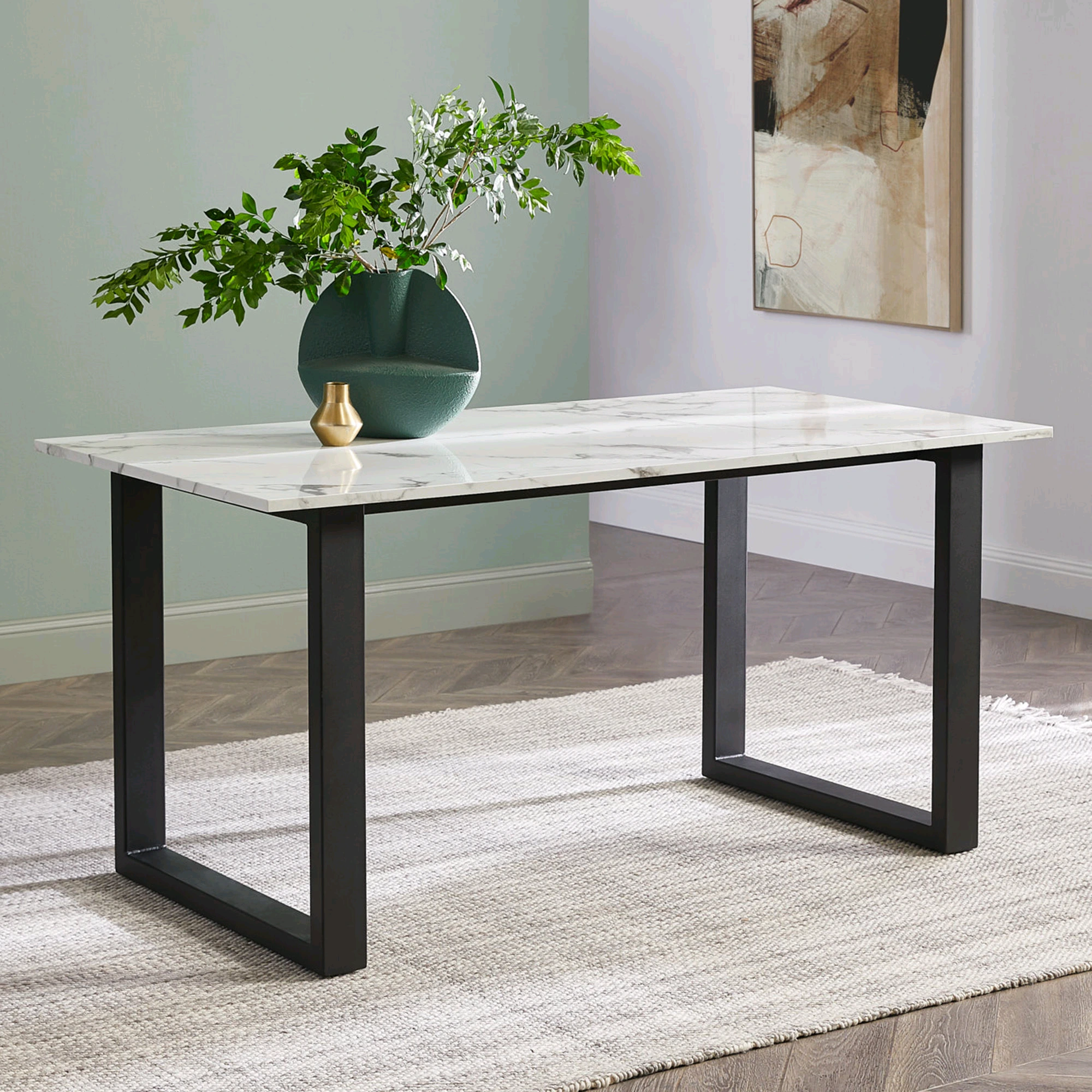 Wood Dining Table with Metal Leg,White Color,160 x 80 x 76 cm 1