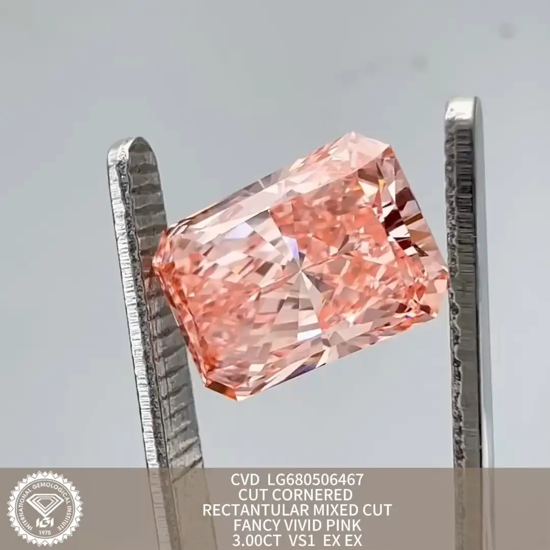 CVD LG680506467 CUT CORNERED RECTANTULAR MIXED CUT FANCYVIVID PINK 3.00CT VS1 EX EX 1