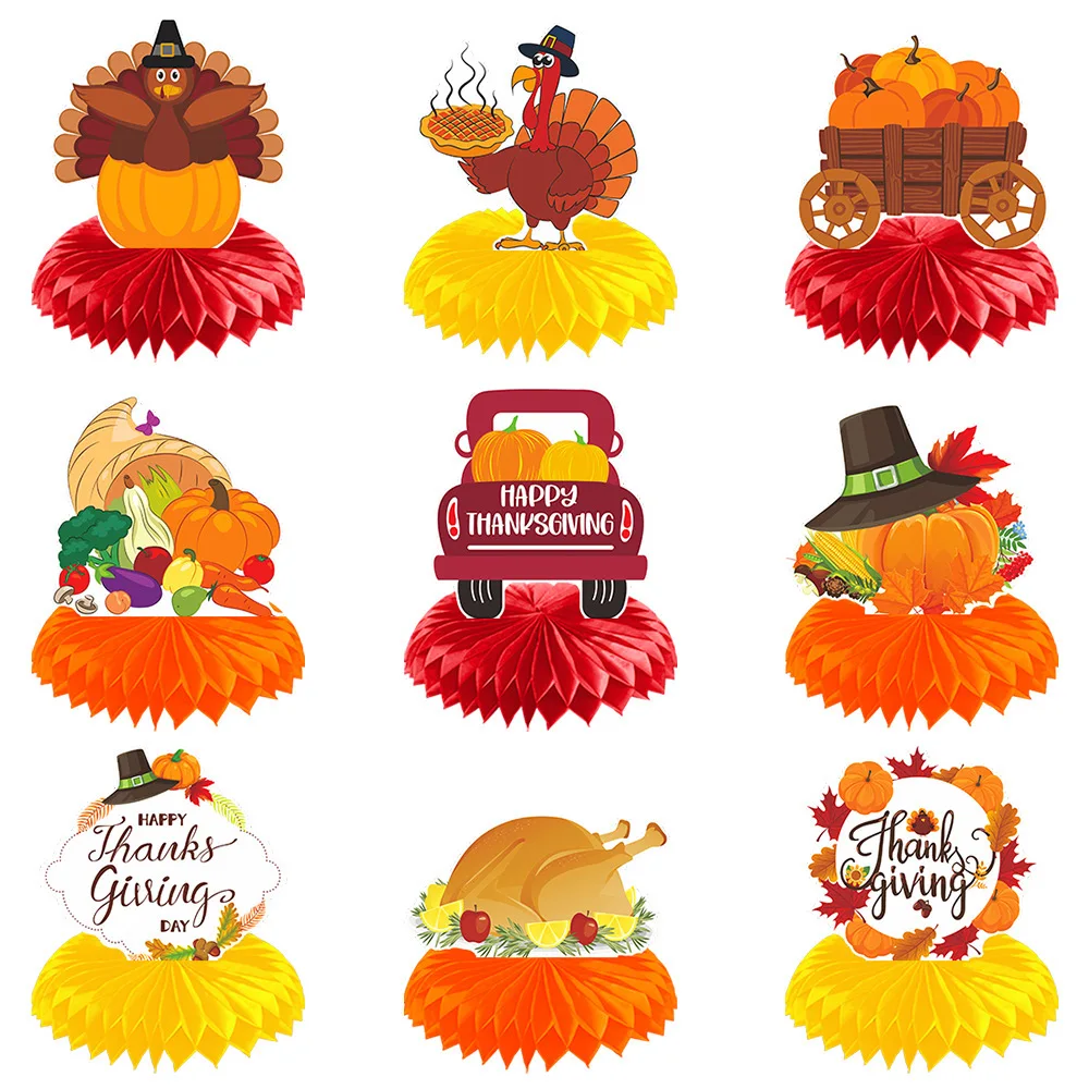 Magic Lights 9pcs en nid d'abeille Table Toppers Décorations pour les fournitures d'automne Festival de la récolte Festival PartAtyParty Supplies 1