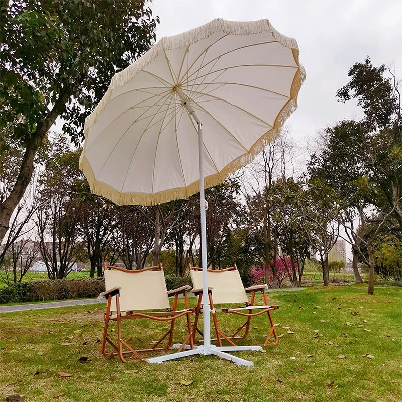 Fringe Beach Umbrella 6.6ft UPF50+ stalen pole draagbare reizen 1